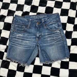 American Eagle Outfitters Blue Jean Shorts with Distressed Details